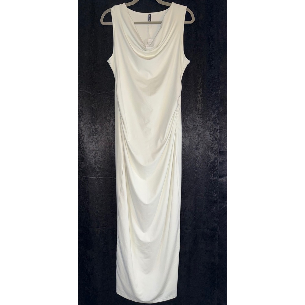 BTFBM White Cowl Neck Sleeveless Ruched Maxi Dress Size L NWT Cocktail Bridal